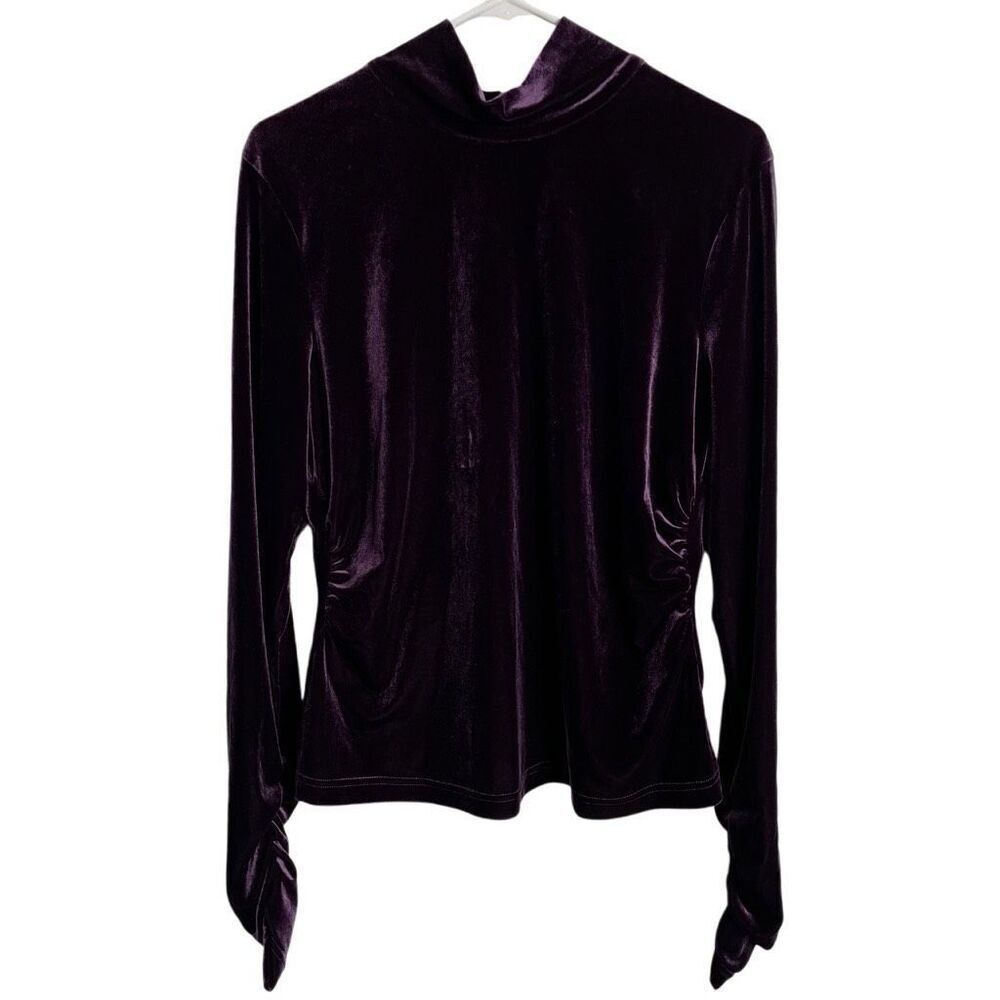Toccin Womens Mockneck XL Eggplant Velvet Top  Whimsigoth Long Sleeve Ruched